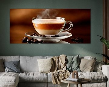 Steamkoffie in een elegant kopje van Poster Art Shop