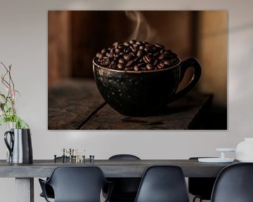Tasse à café Dampfer remplie de grains de café sur Poster Art Shop