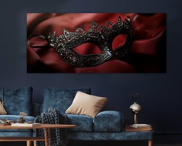 Elegant masker op rood fluwelen stof van Poster Art Shop