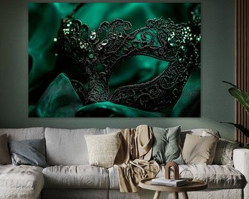 Elégant masque noir sur velours vert sur Poster Art Shop