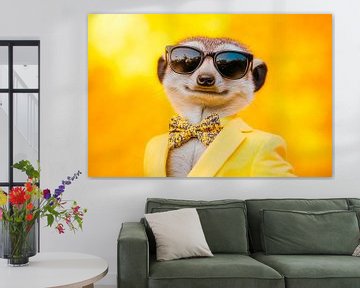 Stokstaartje in een pak met zonnebril van Poster Art Shop