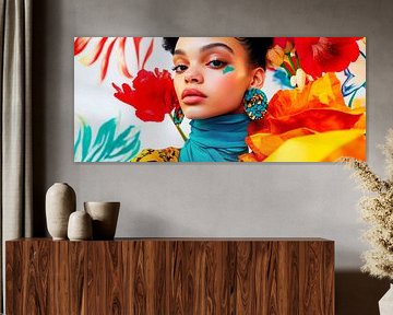 Colourful portrait against a floral background by Poster Art Shop
