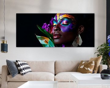 Colourful face painting with floral accent by Poster Art Shop