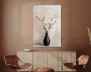 Black vase with white blossom by Imperial Art House
