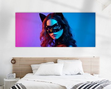 Femme Fatale in neon light - Masked beauty by Poster Art Shop