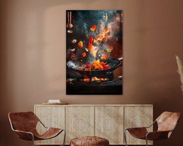 L'art flamboyant du wok avec des légumes colorés sur Poster Art Shop