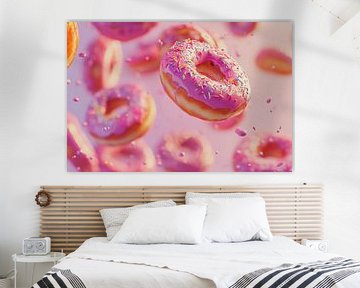 Vliegende donuts in een kleurrijke suikerdroom van Poster Art Shop