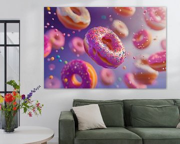 Vliegende donuts in kleurrijke suiker glitter van Poster Art Shop