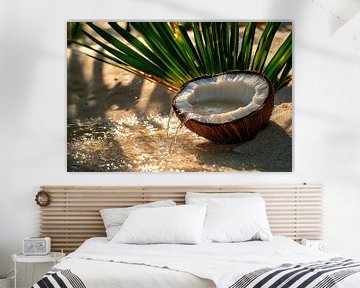 Frische Kokosnuss am Strand – Tropischer Genuss von Poster Art Shop