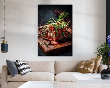 Verse rundertartaar gedecoreerd met kruiden van Poster Art Shop