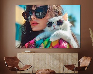 Futuristic style: woman with cat in focus by Poster Art Shop