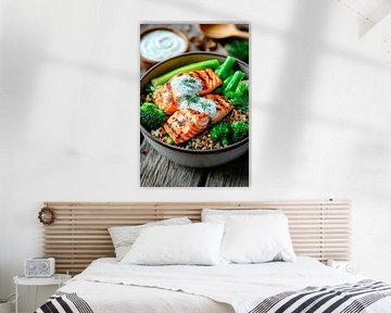 Grilled salmon with vegetables and quinoa by Poster Art Shop