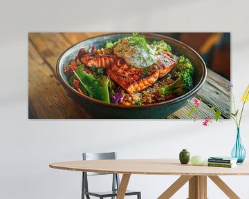 Gegrillter Lachs auf buntem Salatbett von Poster Art Shop