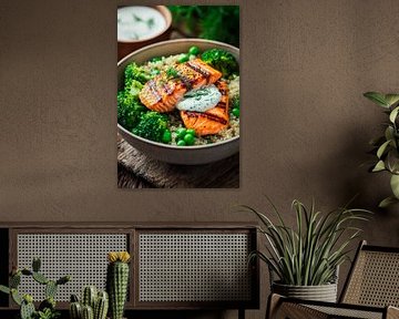 Gegrillter Lachs mit Quinoa und Gemüse von Poster Art Shop