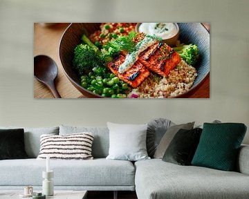 Gezonde kom met zalm en groenten van Poster Art Shop