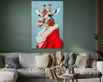 Giraffe portrait in a red coat - Stylish by Poster Art Shop