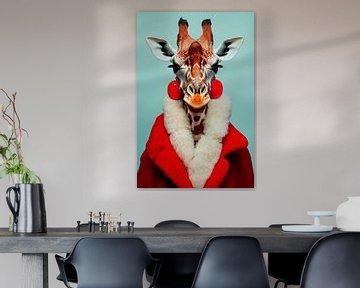 Giraffe met rode vacht en oorbellen van Poster Art Shop