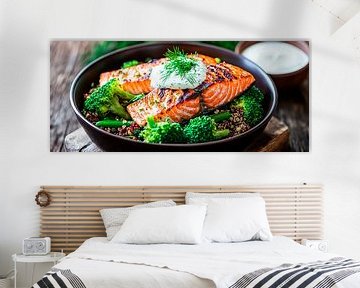 Grilled salmon with vegetables and quinoa bowl by Poster Art Shop