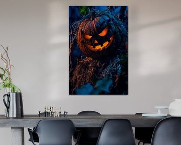 Halloween pompoen lantaarn bij nacht van Poster Art Shop