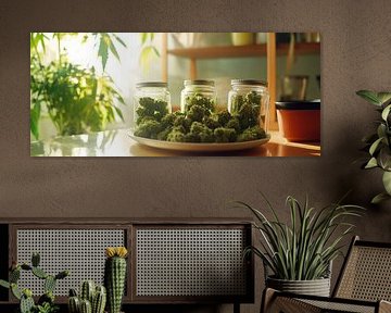 Composition d'herbes vertes sous la lumière du soleil sur Poster Art Shop