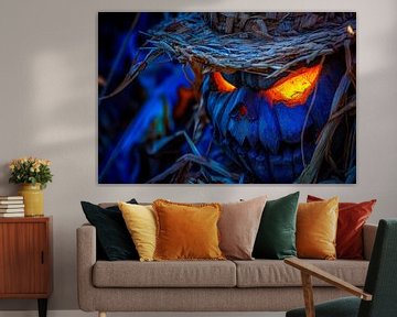 Griezelige pompoenhoofddecoratie in het donker van Poster Art Shop