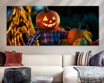 Halloween pompoen met een grappig gezicht van Poster Art Shop