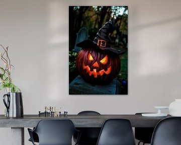 Griezelige pompoen met heksenhoed - Halloween-magie van Poster Art Shop