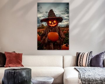 Halloween schemes with pumpkin patch at dusk by Poster Art Shop
