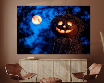 Halloween pumpkin under a full moon by Poster Art Shop