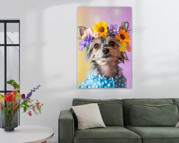 Puppy with flower headband and clothes by Poster Art Shop