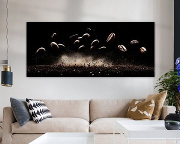 Koffiebonen tijdens de vlucht - dynamisch en opwindend van Poster Art Shop