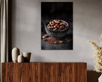 Des grains de café dans un récipient élégant sur Poster Art Shop