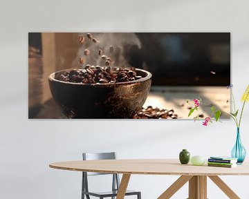 Des grains de café dans l'air - Un plaisir aromatique sur Poster Art Shop
