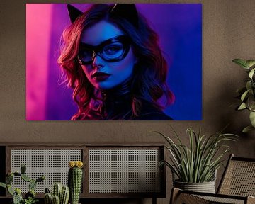 Katzenartige Frau im Neonlicht – Stylisch von Poster Art Shop