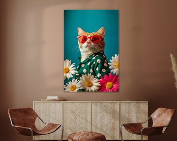 Cat with sunglasses and flowers by Poster Art Shop