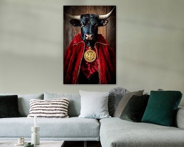 Koninklijke stier in rode gewaden van Poster Art Shop