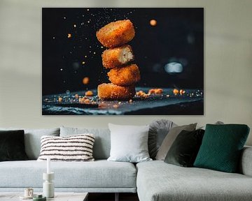 Bouchées croustillantes sur pierre noire sur Poster Art Shop