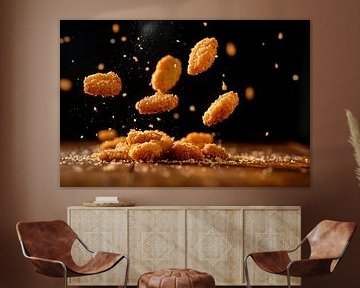 Krokante nuggets zwevend in de lucht van Poster Art Shop
