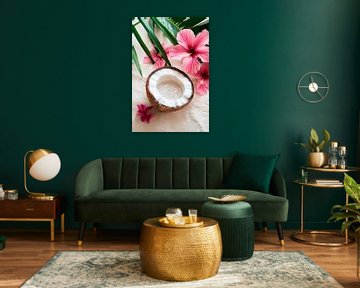 Coconut with hibiscus flowers - tropical flair by Poster Art Shop