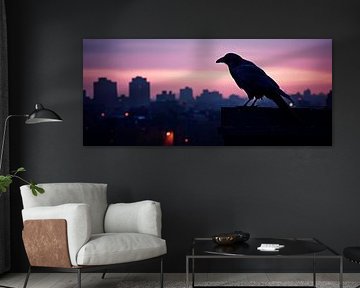 Crow in front of a nocturnal cityscape by Poster Art Shop