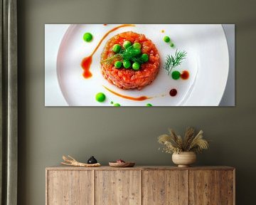Creatieve zalmtartaar op een elegant bord van Poster Art Shop