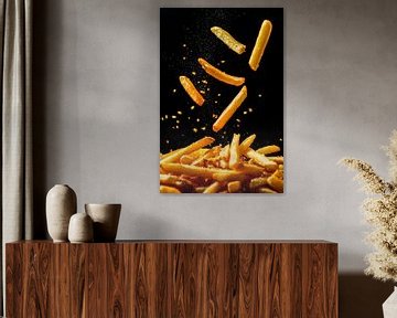 Knapperige friet zwevend in de lucht van Poster Art Shop