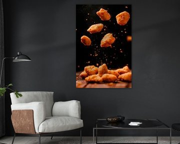 Crispy chicken nuggets in the air by Poster Art Shop