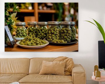 Kräuter und Blüten in Glasbehältern von Poster Art Shop