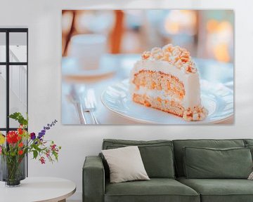 Heerlijk stuk slagroomtaart op een bord van Poster Art Shop
