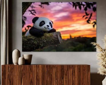 Panda en peluche au coucher du soleil - Rêveur sur Poster Art Shop