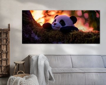 Panda tout doux sur un tronc d'arbre sur Poster Art Shop