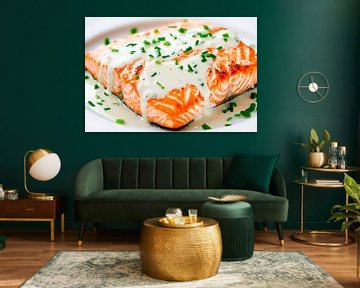 Salmon fillet with herb sauce - Deliciously served by Poster Art Shop