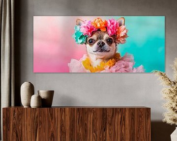 Lively Chihuahua with flower wreath by Poster Art Shop
