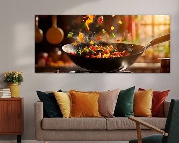 Levendige groentepan in een wok - heerlijk van Poster Art Shop